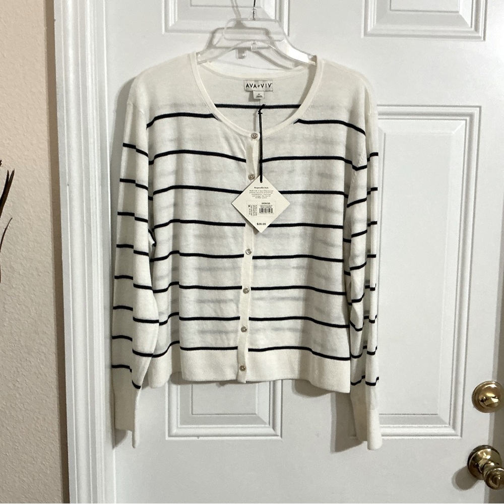 Ava & Viv Navy and Off White Striped Cardigan Size 2X